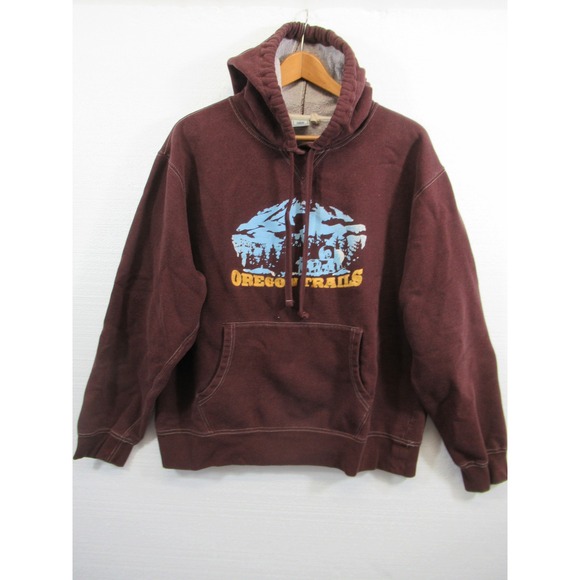 Old Navy Other - Vintage 90s Y2K Embroidered Oregon Trails Hoodie Sweatshirt Men L Brown Heavy